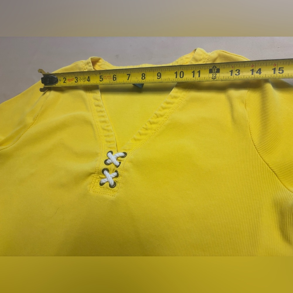 Lauren Ralph Lauren Women's Shirt Sz XL Yellow Lace-Up V-Neck Ribbed Cotton FLAW - Picture 6 of 16